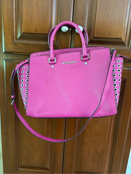Michael Kors Handbags - Michael Kors Hot Pink Saffiano Satchel with Eyelet Sides Selma bag